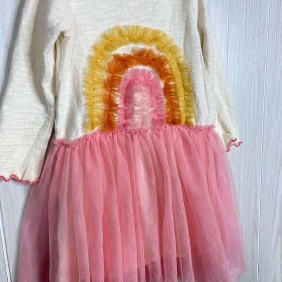 Mud Pie Girls Dress Rainbow Long Sleeve Size 2T-3T Tulle Skirt Pink Orange - Picture 2 of 7